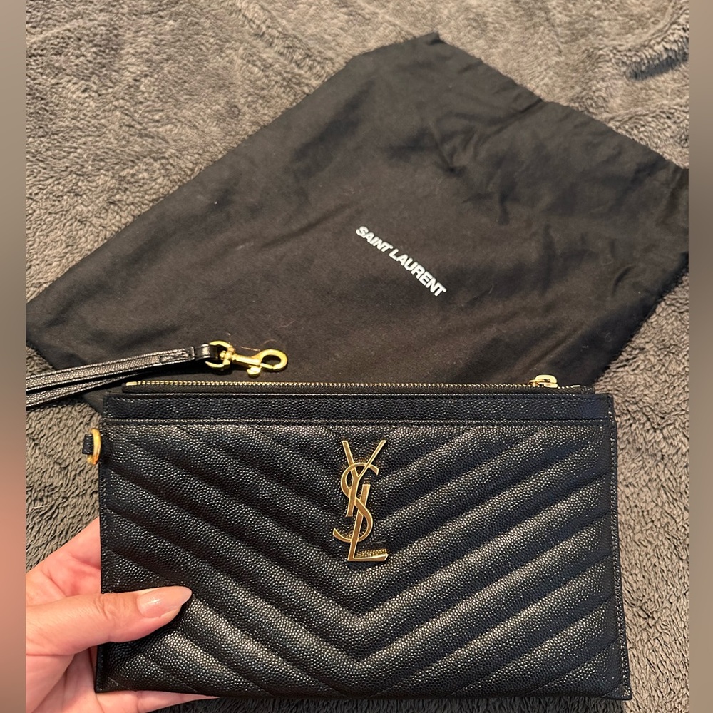 YSL - Saint Laurent Monogram Large Bill Pouch in Grained Leather